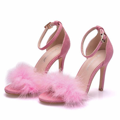 BS60 Fluffy Fur Bridal Heels(3 Colors)