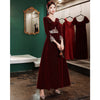 BH289 Full sleeve gold embroiderry sequin Burgundy Bridesmaid dress