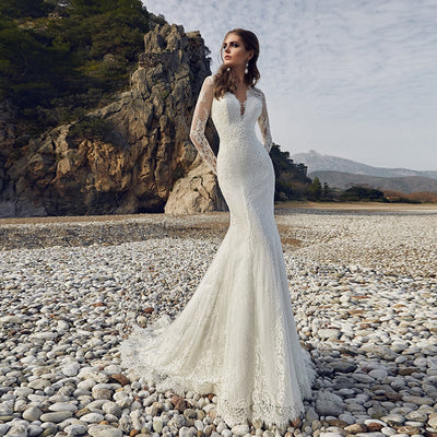CW388 Custom Made Long Sleeves Lace Mermaid Wedding Gowns