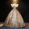 CG354 Champagne gold sequin Prom ball Gowns+Petticoat