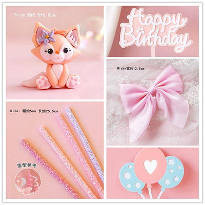 DIY580 Cute Pink Fox Cake Toppers & Decoration
