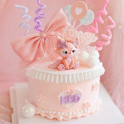 DIY580 Cute Pink Fox Cake Toppers & Decoration