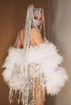 KP28 Singer stage outfit Silver Sequin Tassel Bikini , Fluffy Coats
