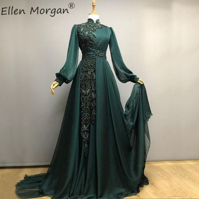 LG501 Muslim High Neck puff sleeve Prom Gowns