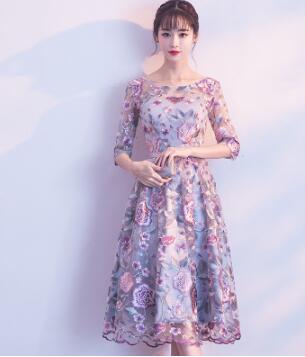 BH252 Floral embroidery Bridesmaid dresses (Purple/Red)