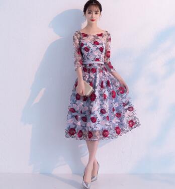 BH252 Floral embroidery Bridesmaid dresses (Purple/Red)