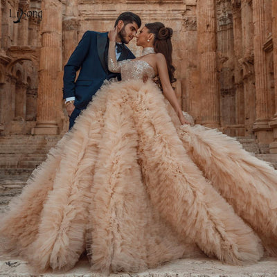 CG185 Handmade Sequined ruffle Wedding Dress