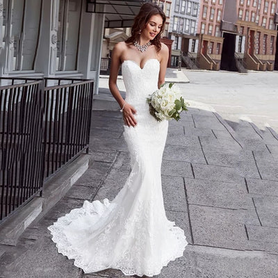 CW297 Sexy Strapless Appliques Lace mermaid Wedding Gowns