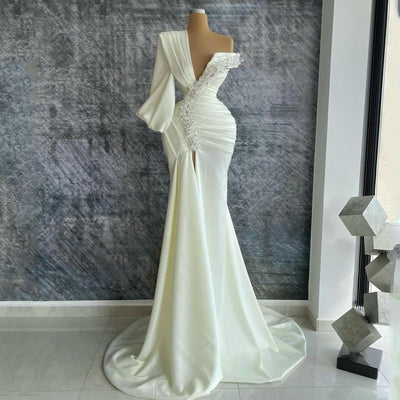 CW868 One Shoulder Beadings Minimalist Bridal dress
