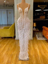 HW522 See Through Feathers Pearls Mermaid wedding Dress