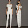 PD90 Feathers Strapless Wedding Jumpsuits