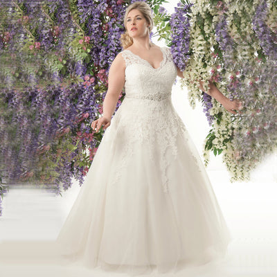 CW329 Real picture plus size A-line Wedding dress with crystal belt