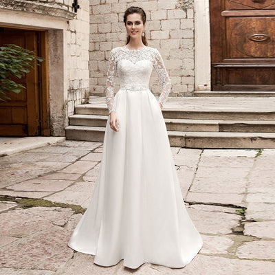 CW450 Lace satin Wedding dress with pockets