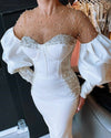 PP412 Sheer O-neck Pearls Beaded Prom dresses