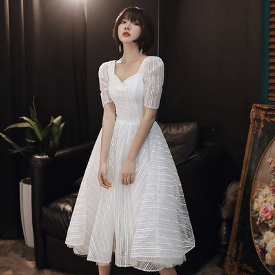 SS140 Simple white sequined short Wedding dress