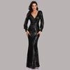 PP222 Deep V-neck long sleeve Sequin Evening Dresses(6 Colors)