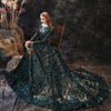 LG373 Real Photo Green sequined Long sleeve A-line Evening Gown