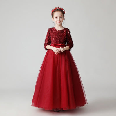 FG446 Half Sleeve Sequins Girl Pageant Gowns ( 6 Colors )