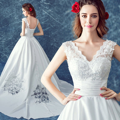 CW205 Simple Satin Lace A line  Bridal Gown