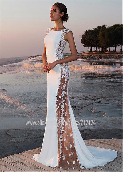 CW18 See-through Cutout Side Mermaid Wedding Dress