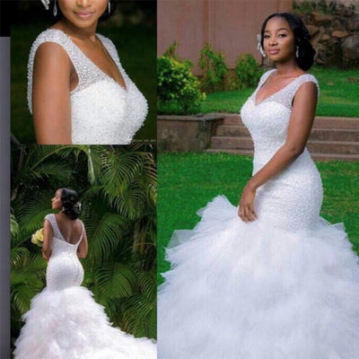 CW499 Full Beading Ruffle Tiered Mermaid Wedding dress
