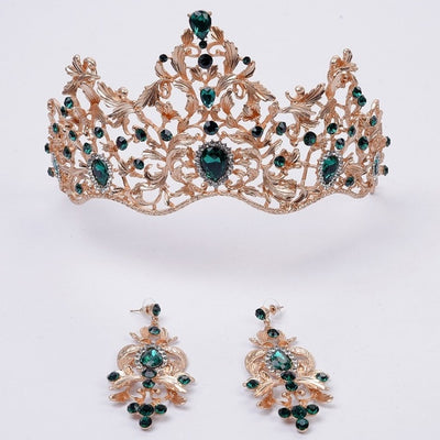 BJ62 Magnificent Baroque Bridal Tiaras + Matching Earring(Red/Green)