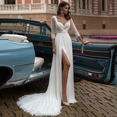 CW606 Boho side split Chiffon Wedding Dress
