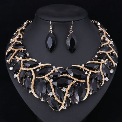 BJ109 Black rhinestones Bridal Jewelry sets:Necklace+Earrings(Silver/Gold)