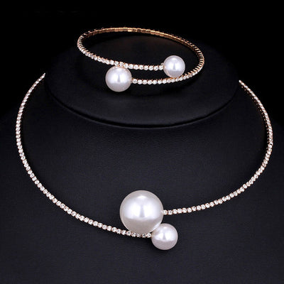 BJ52 Set of simulated Pearl Necklace +Bracelet