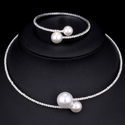 BJ52 Set of simulated Pearl Necklace +Bracelet