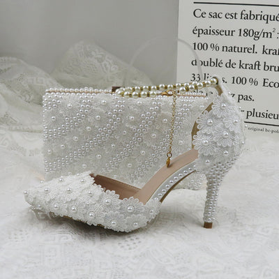 BS75 : Lace Flower peals Wedding Shoes with matching Bags(11 Colors)