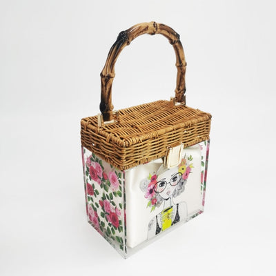 CB335  Box shaped Bamboo rattan Party bags ( 6 Colors )