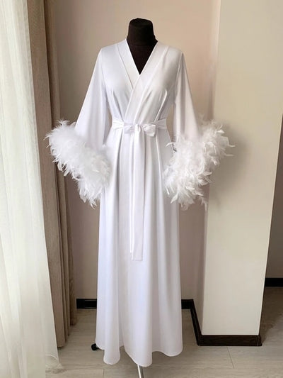 BR25 Silk satin feathers Bridal Robes for Hen Party(3 Colors )