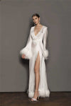 BR09 Silk satin Feather Bridal Bathrobe