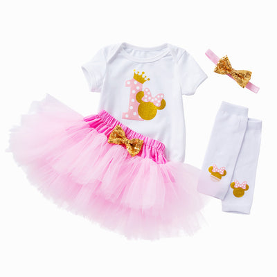 FG525 : 4pcs First Birthday Girl Clothing Sets ( 2 Colors )