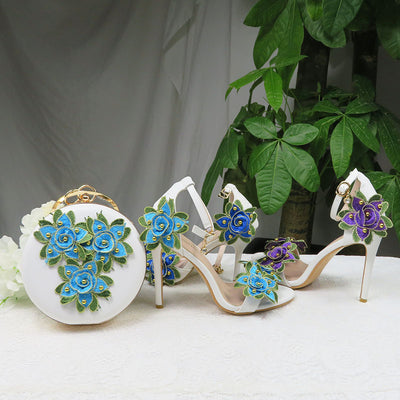 BS76 Flower wedding shoes with matching chutch bags(3 Colors)