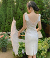 SS218 Cheap pearl backless short Wedding dress