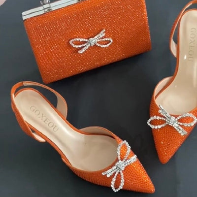 BS255 Rhinestone bow knot Party heels+Matching Purses ( 4 Colors )