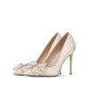 BS200 Satin Creamy-white Rhinestone Bow Bridal Heels