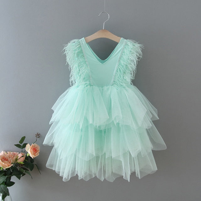 FG507 : 2-6yrs Feather Tiered Princess Girl Dresses ( 3 Colors ...