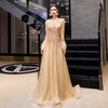 LG258 Long Sleeves Feather Beaded Sequins Evening Gown(3 Colors)