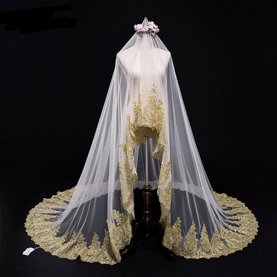 BV135 Gold Lace Edge Bridal Veils