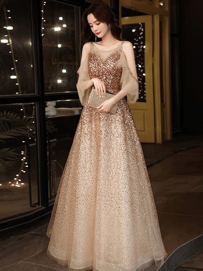PP456 Gold Sequin Prom dress