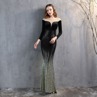 PP415 Velvet sequin mermaid Maxi dresses ( 5 Colors )