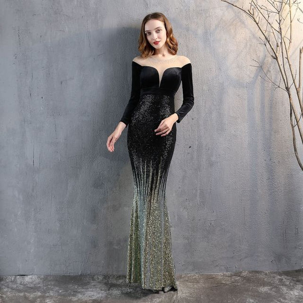 PP415 Velvet sequin mermaid Maxi dresses ( 5 Colors ) - Nirvanafourteen