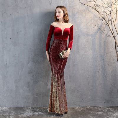 PP415 Velvet sequin mermaid Maxi dresses ( 5 Colors )