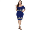 MX153 Blue Plus Size 3/4 Sleeve Off Shoulder Party Dress