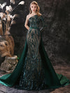 LG374 Real Photo 2 Styles Green sequin Evening Gowns with overskirt
