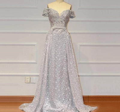 LG166 Sexy Grey Sweetheart neckline Evening Gowns with overskirt