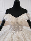HW168 Off the shoulder short sleeve applique sequin flower Wedding Gown